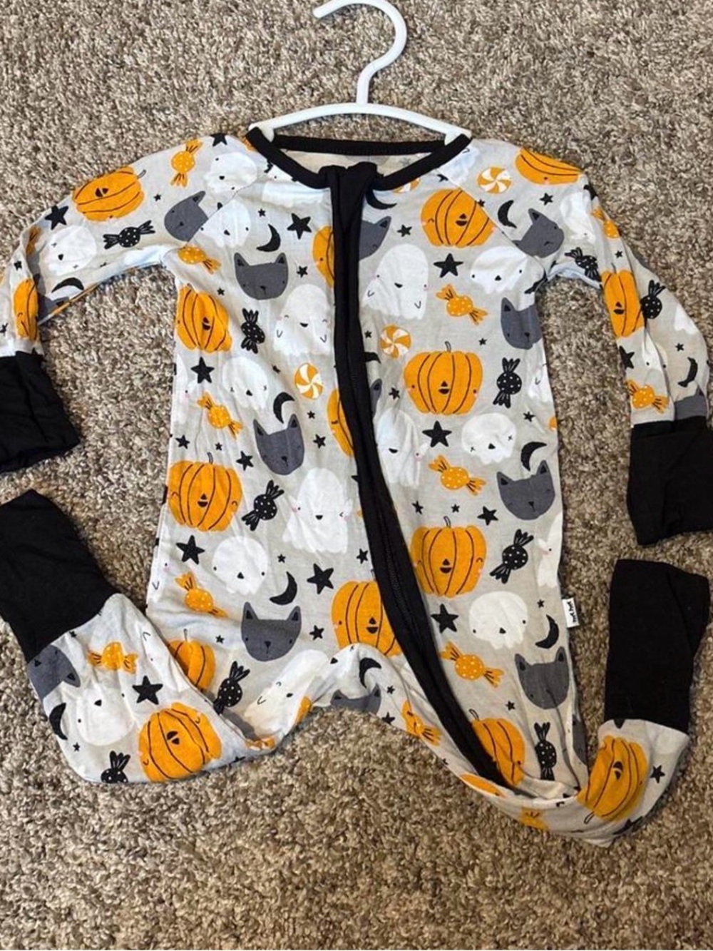 Little Sleepies "Boo Crew" Halloween Zippy - Orange, Gray & Black